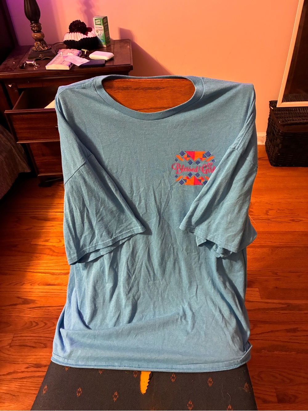 Delta Light Blue Crewneck Tee with Multicolor Chest Logo